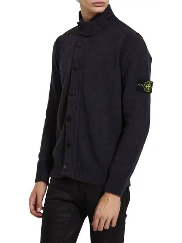 Men's Patch High Neck Lambswool Knit Cardigan Charcoal - STONE ISLAND - BALAAN 3