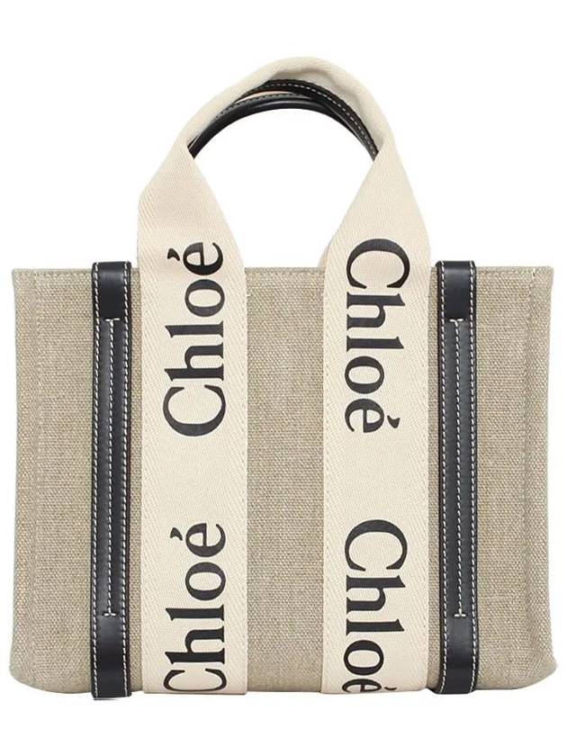 Woody Small Canvas Tote Bag Navy Beige - CHLOE - BALAAN 4