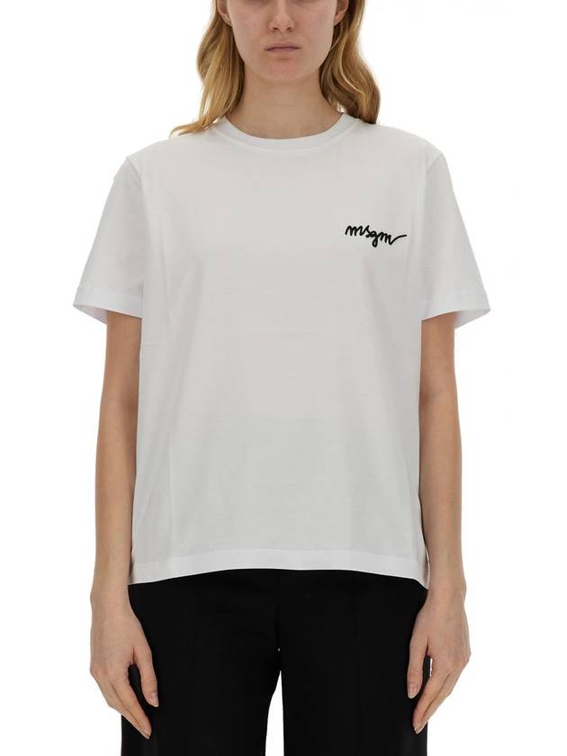 Embroidery Logo Crew Neck Short Sleeve T-Shirt White - MSGM - BALAAN 2