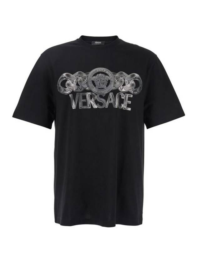 Logo Print Crewneck Short Sleeve T-Shirt Black - VERSACE - BALAAN 2