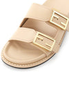 Women's FF Leather Fill Flat Sandals Slippers Beige - FENDI - BALAAN.