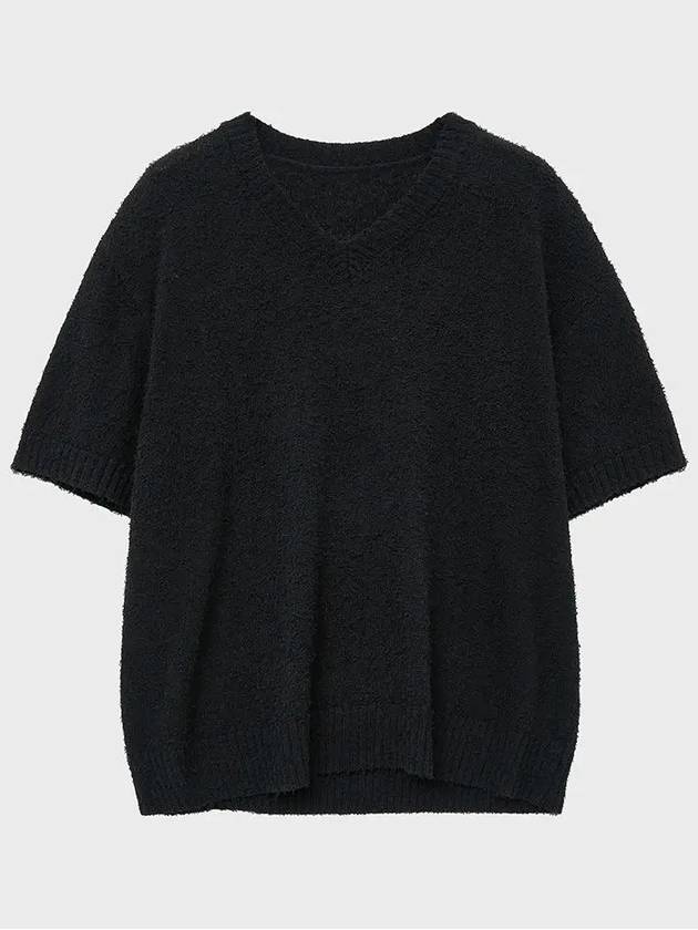 Boucle V Neck Half Knit Top Black - NOIRER - BALAAN 3