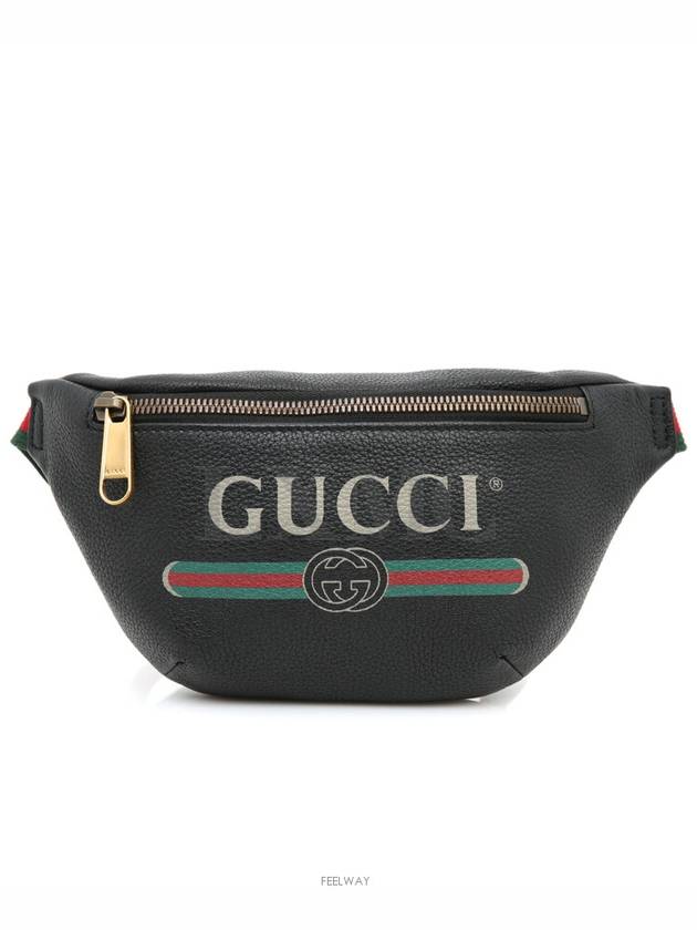 Logo Print Black Leather Belt Bag Waist Hip Sack 527792 - GUCCI - BALAAN 1