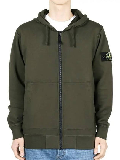 Organic Cotton Fleece Zip-Up Hoodie Military Green - STONE ISLAND - BALAAN 2