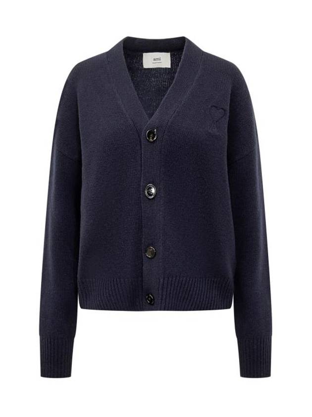 De Coeur V-Neck Cardigan Navy - AMI - BALAAN 1