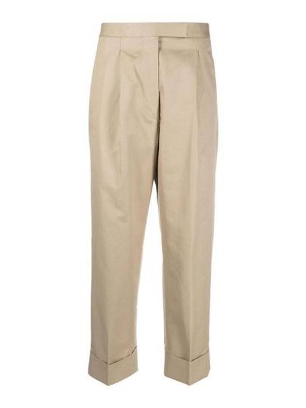 High Waist RWB Trimming Cotton Twill Straight Pants Light Beige - THOM BROWNE - BALAAN 2