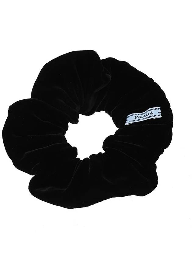 Women's Logo Detailed Velvet Scrunchie Black - PRADA - BALAAN 5