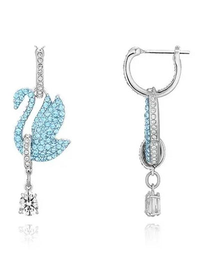 Iconic Swan Drop Rhodium Plated Earrings Blue - SWAROVSKI - BALAAN 2