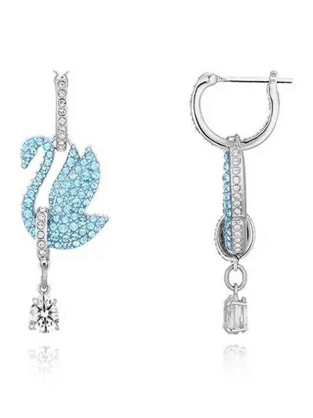 Iconic Swan Drop Rhodium Plated Earrings Blue - SWAROVSKI - BALAAN 4