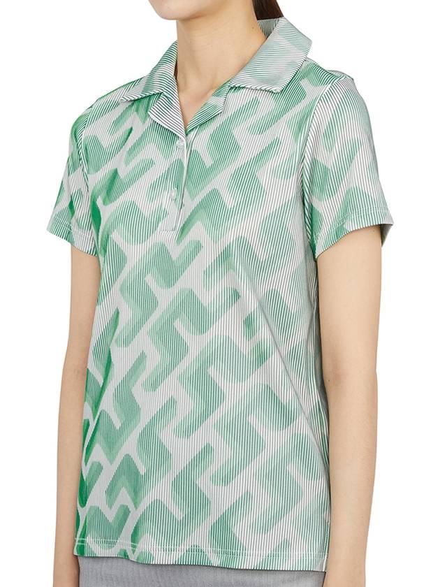 Women's Solange 3D Lip Monogram Short Sleeve PK Shirt Green - J.LINDEBERG - BALAAN 3