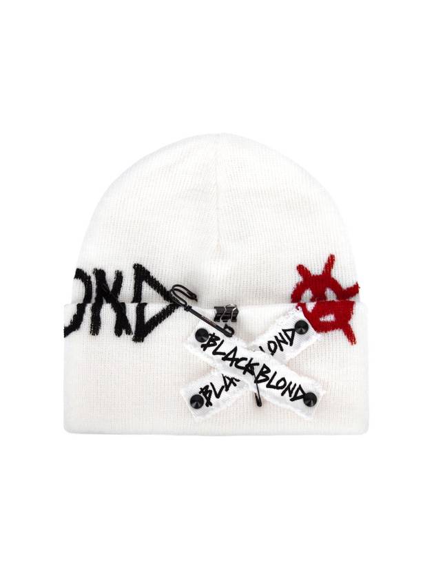 BBD Graffiti Logo Patch Beanie White - BLACKBLOND - BALAAN 2