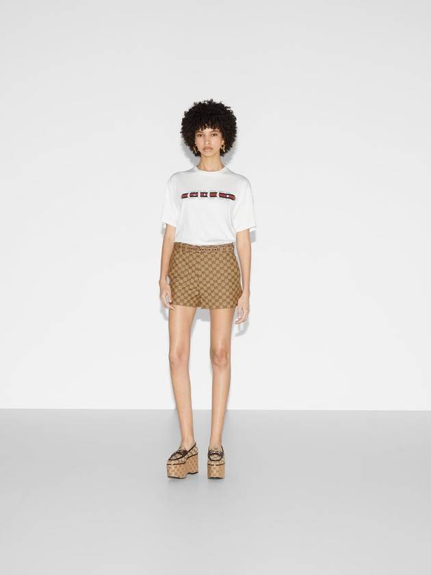 Web Print Cotton Short Sleeve T-Shirt White - GUCCI - BALAAN 3