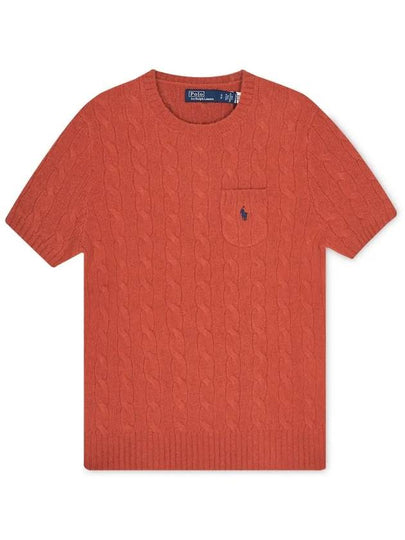 Embroidered Logo Pocket Cable Knit Top Red - POLO RALPH LAUREN - BALAAN 2