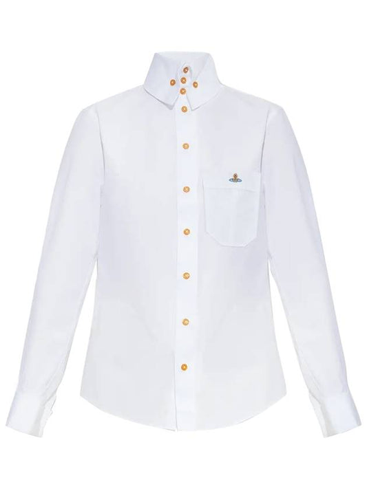 logo-embroidered cotton long-sleeve shirt white - VIVIENNE WESTWOOD - BALAAN 1