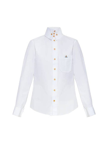 Logo Embroidered Cotton Long Sleeve Shirt White - VIVIENNE WESTWOOD - BALAAN 1
