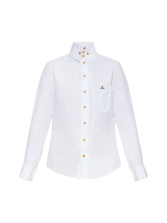 Logo Embroidered Cotton Long Sleeve Shirt White - VIVIENNE WESTWOOD - BALAAN 1