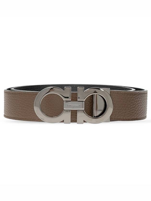 Gancini Reversible Adjustable Leather Belt Cane Sugar Brown Black - SALVATORE FERRAGAMO - BALAAN 1