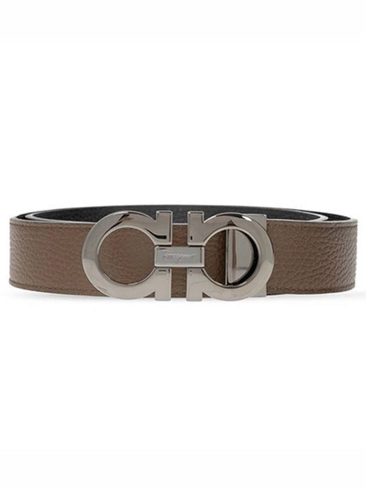 Gancini Reversible Adjustable Leather Belt Cane Sugar Brown Black - SALVATORE FERRAGAMO - BALAAN 1