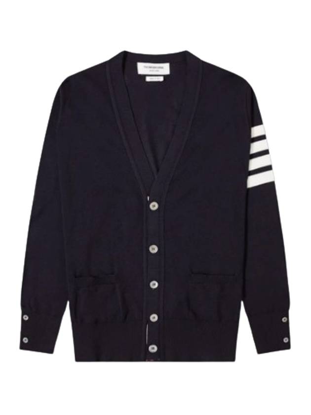 Men's Sustainable Classic Diagonal Wool Cardigan Navy - THOM BROWNE - BALAAN 8