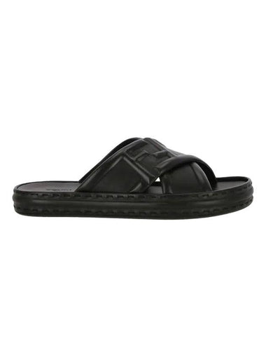 FF Logo Cross Slippers Black - FENDI - BALAAN 1