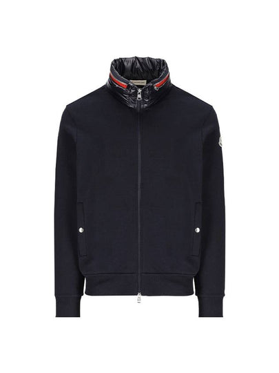 Logo Cotton Fleece Zip Up Hoodie Navy - MONCLER - BALAAN 2