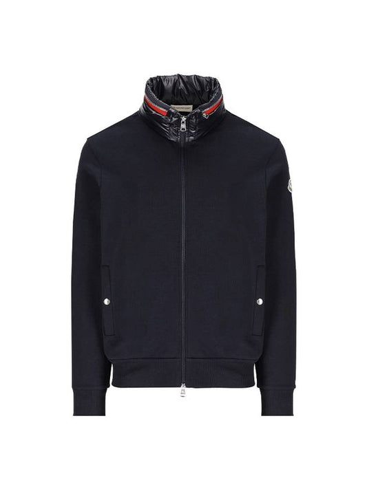 Logo Cotton Fleece Zip Up Hoodie Navy - MONCLER - BALAAN 2