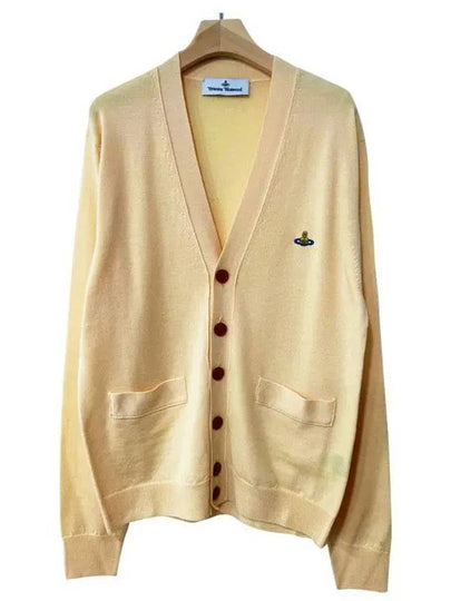 Men's Logo Wool V-Neck Cardigan Yellow - VIVIENNE WESTWOOD - BALAAN 2