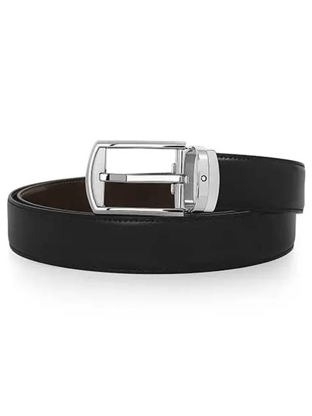 Men's Palladium Coated Pin Buckle Classic Reversible Belt Black - MONTBLANC - BALAAN 3