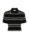 Cassandre Stripe Cotton Crop Polo Shirt Black - SAINT LAURENT - BALAAN 2