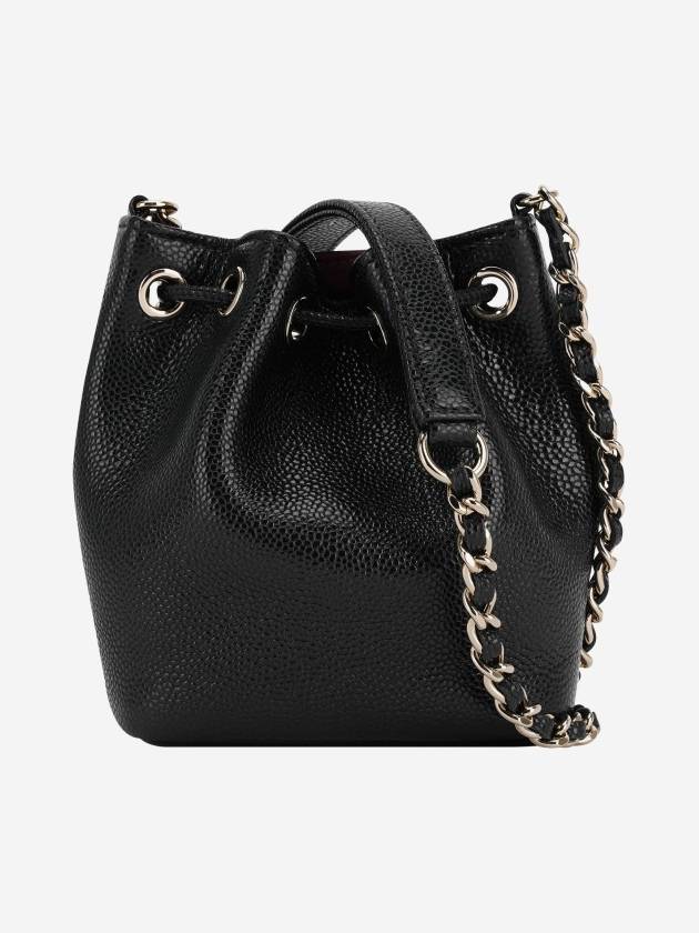 CC Logo Chain Mini Leather Bucket Bag Black - CHANEL - BALAAN 4