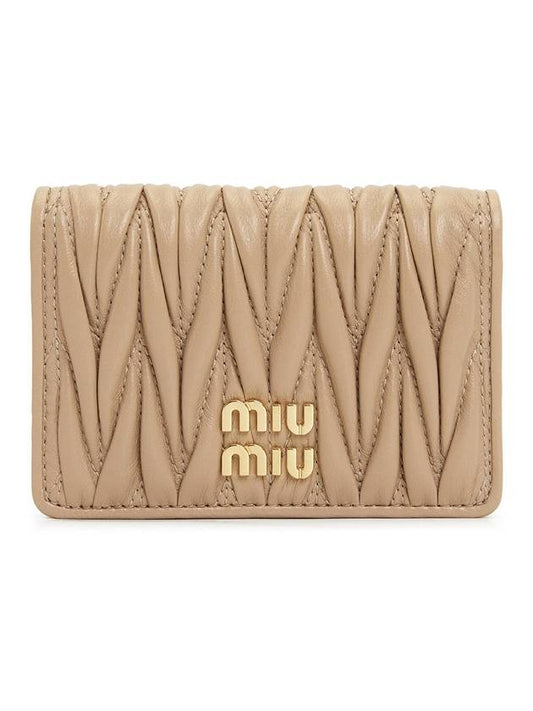 Logo Matelasse Leather Card Holder Beige - MIU MIU - BALAAN 2