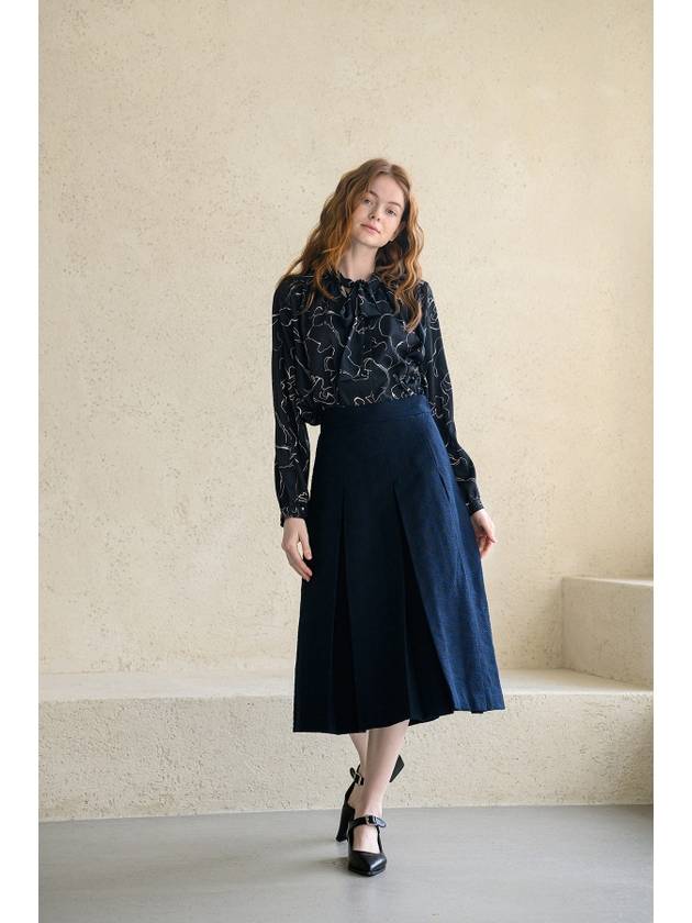 Caisienne Jacquard Set-up Pleated Midi Skirt_Navy Blue - CAHIERS - BALAAN 1