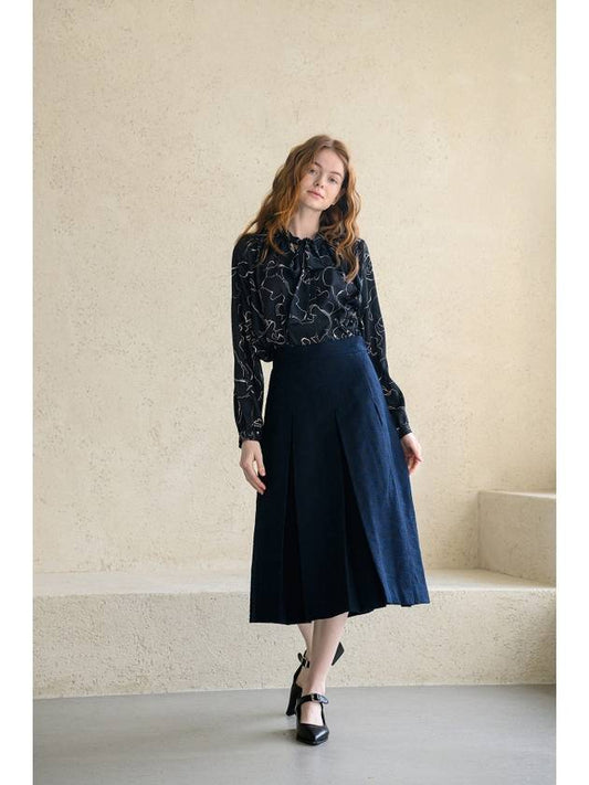 Caisienne Jacquard Set-up Pleated Midi Skirt_Navy Blue - CAHIERS - BALAAN 1