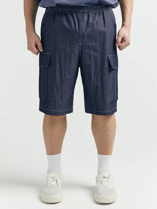 Studio Wide Cargo Half Pants Denim Blue - BOOVOOM - BALAAN 1