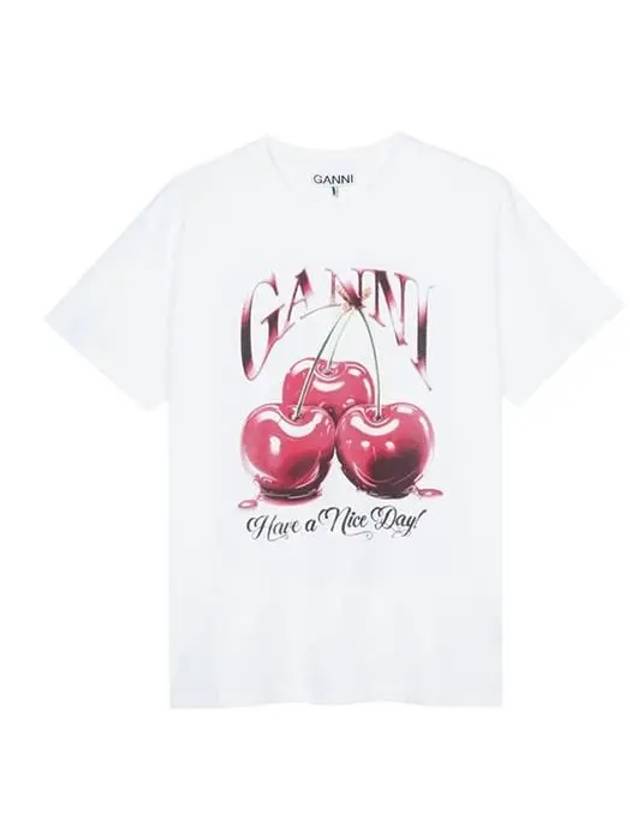 Basic Cherry Relax Jersey Short Sleeve T-Shirt White - GANNI - BALAAN 2