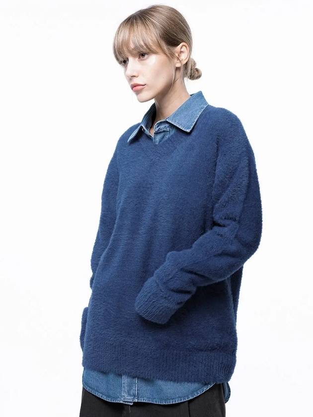 Four Woman Women s Soft Mohair Angora V neck Knit Blue W243TP07BL - CHANCE'S NOI - BALAAN 4