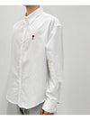 Button Down Boxy Fit Oxford Long Sleeve Shirt Natural White - AMI - BALAAN 3