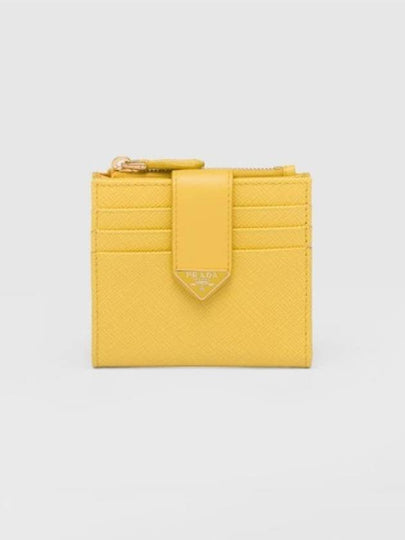 Saffiano Smooth Leather Small Half Wallet Sunny Yellow - PRADA - BALAAN 2