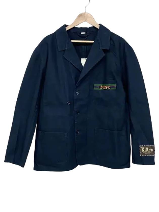 Men's Web Horsebit Blazer Jacket Navy - GUCCI - BALAAN 2