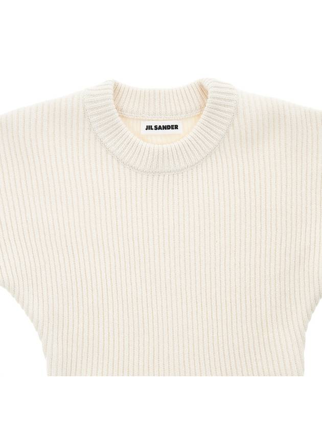 Crew Neck Ribbed Long Sleeve Wool Knit Top Ivory - JIL SANDER - BALAAN 4