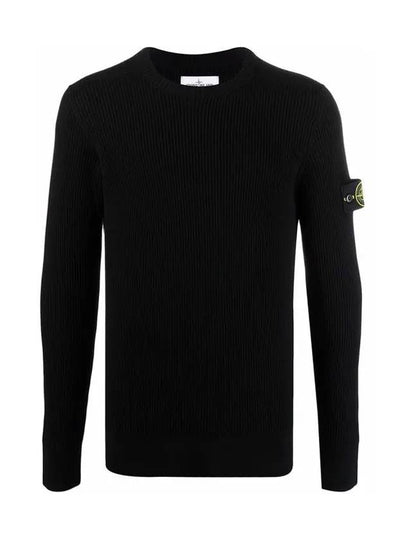 Full Rib Pure Wool Crewneck Knit Top Black - STONE ISLAND - BALAAN 2