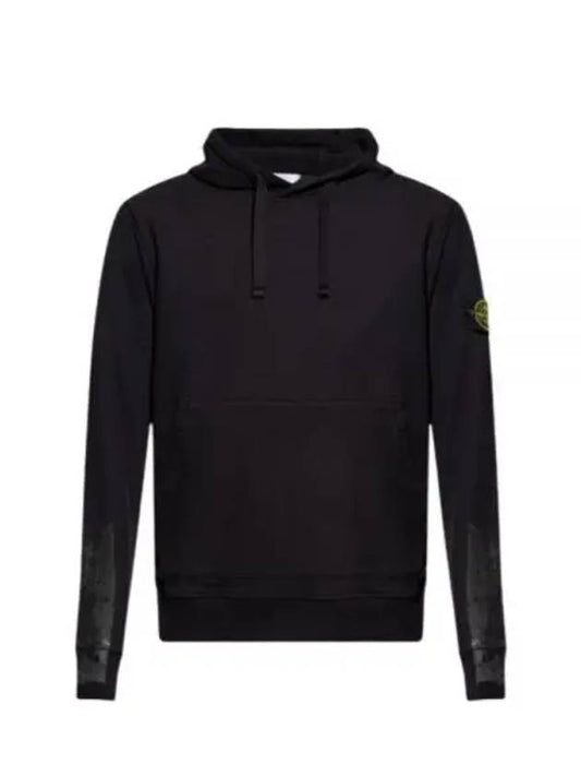 Logo Patch Brushed Cotton Hoodie Black - STONE ISLAND - BALAAN 2