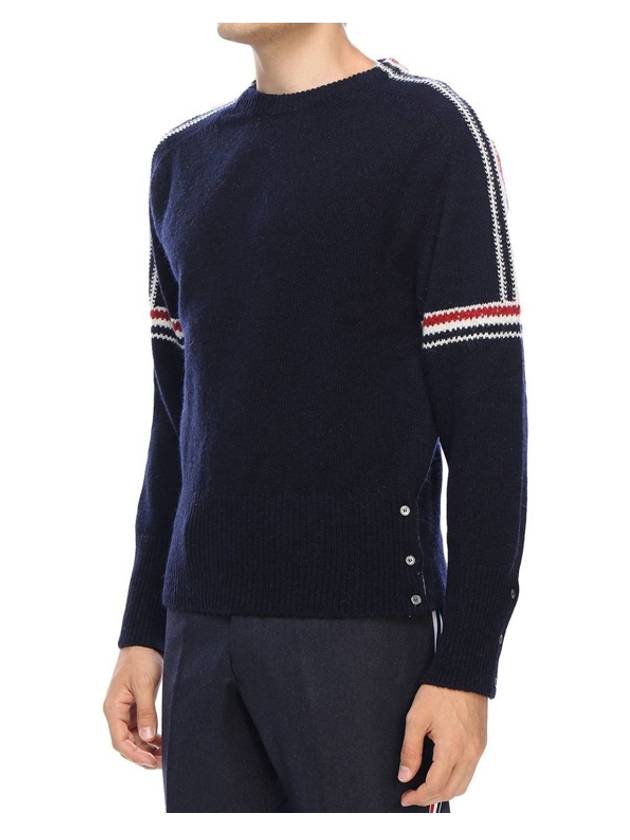 Intarsia Mohair Arm Banding Tweed Knit Top Navy - THOM BROWNE - BALAAN 6