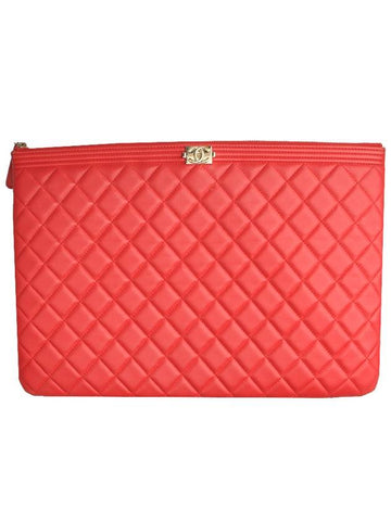 Boy Red Lambskin Quilted Gold Plated Large Clutch No 21 - CHANEL - BALAAN 1