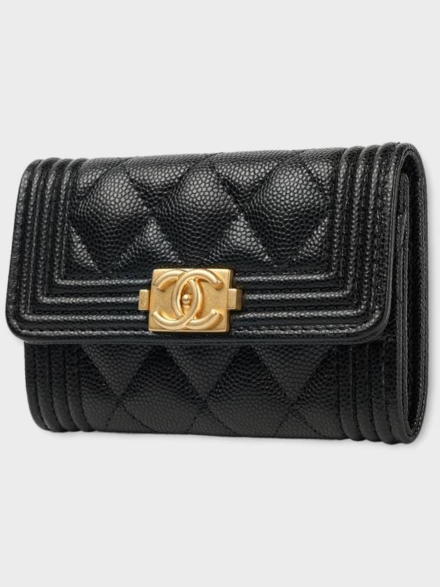 Boy  Flap Card Holder Grained Calfskin Gold Black - CHANEL - BALAAN 3