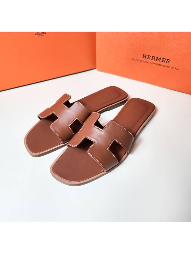 Oran Calfskin Slippers Gold Piqures Ecrues - HERMES - BALAAN 9