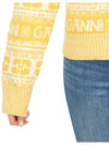 Intarsia Logo Wool V-Neck Cardigan Yellow - GANNI - BALAAN 10