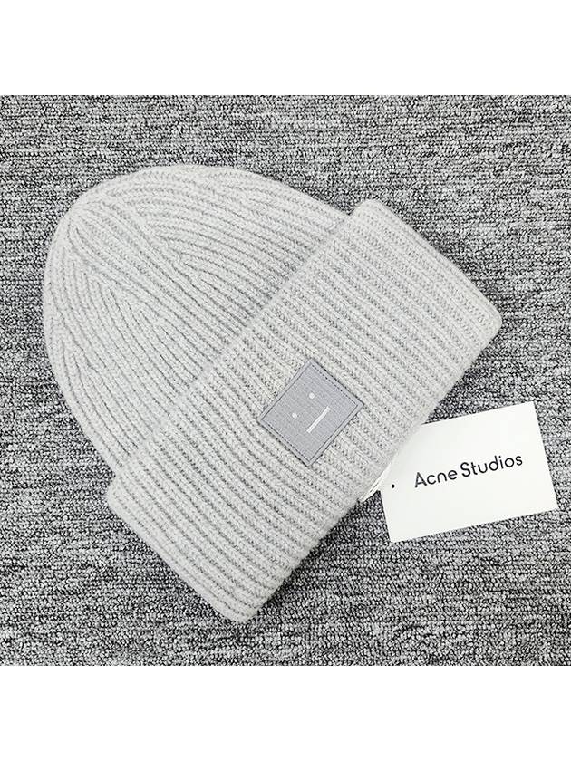 Face Patch Ribbed Wool Beanie Grey - ACNE STUDIOS - BALAAN 3