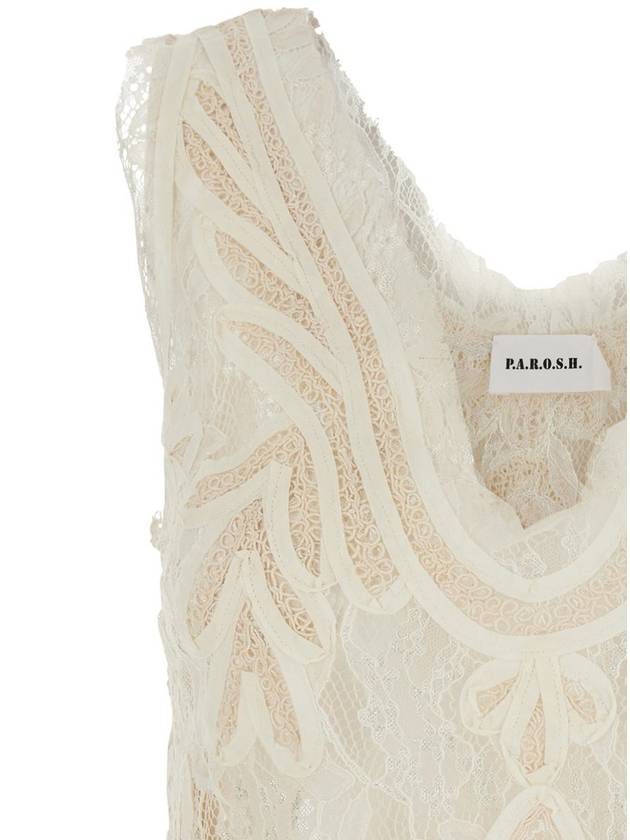 Beige Top With Drop Neckline And All-Over Applied Motif In Lace Woman - P.A.R.O.S.H. - BALAAN 3