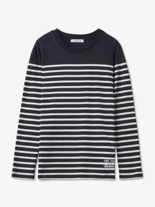 Women's M Logo Hem Striped Cotton Long Sleeve T-Shirt Black White - MAX MARA - BALAAN 2